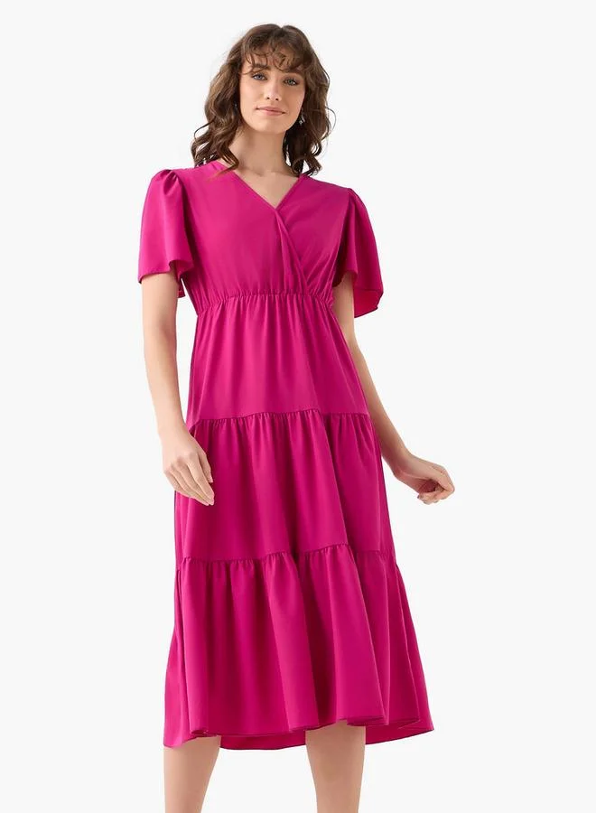 Splash FAV Tiered Midi Wrap Dress with V-neck